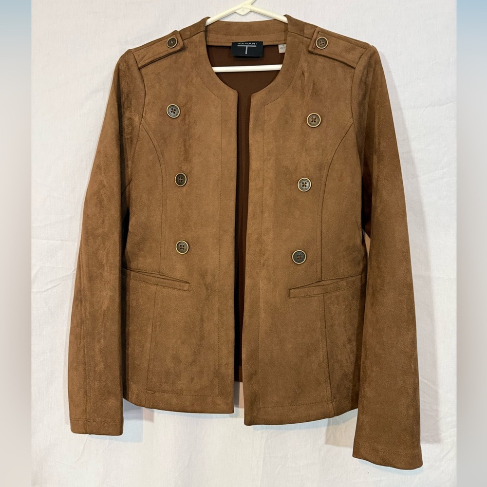 Tahari Brown Faux Leather Blazer - Picture 1 of 11